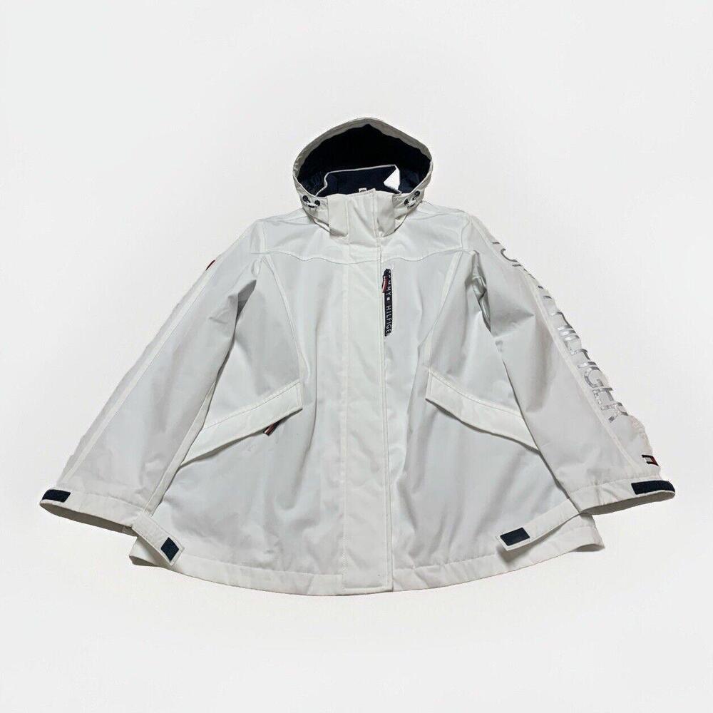 Tommy Hilfiger Women's M White Weather Hood Jacket Rain Coat